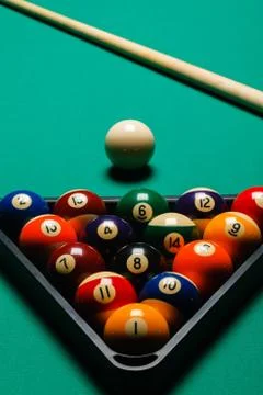 Billiard balls in a pool table. Stock Photos