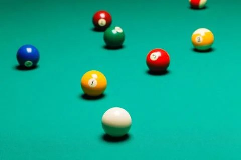 Billiard balls in a pool table. Stock Photos