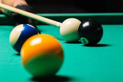 Billiard balls in a pool table. Foto stock