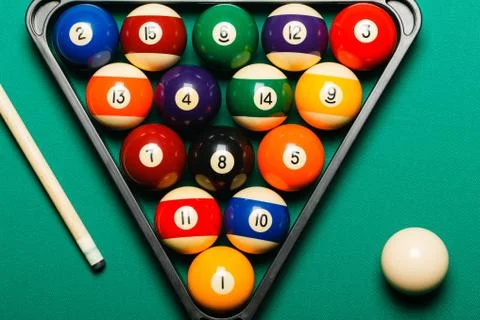 Billiard balls in a pool table. Stock Photos