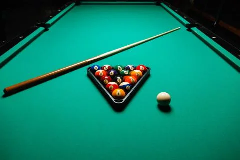 Billiard balls in a pool table. Foto stock