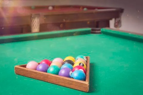 Billiard Balls in a pool table. 스톡 사진