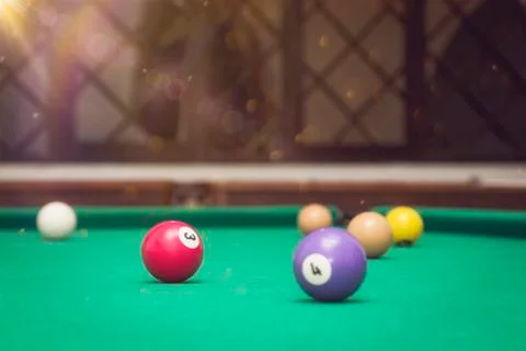Billiard Balls in a pool table. Stock Photos
