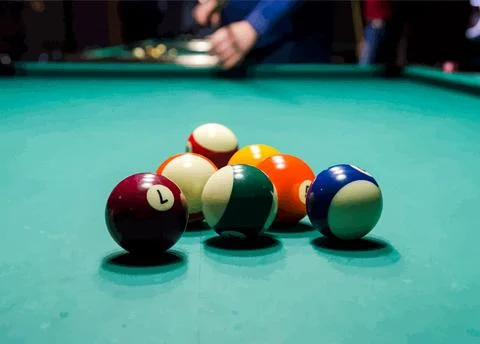 Billiard Balls Racked on a Pool Table Stock Photos