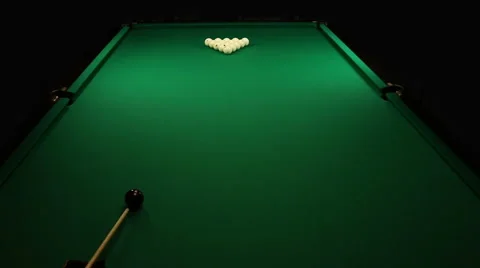 Billiard balls triangle during the break shot Stock Footage 64987898