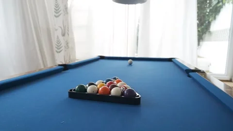 Billiard balls in triangle for pyramid on pool table Stock Footage 269787460