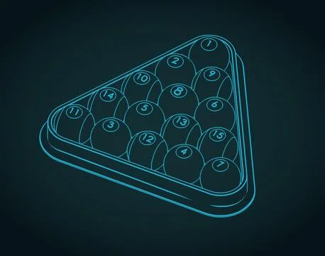 Billiard balls in triangle rack close-up sketch Stock Illustration