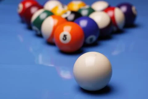 Billiard on blue background Stock Photos