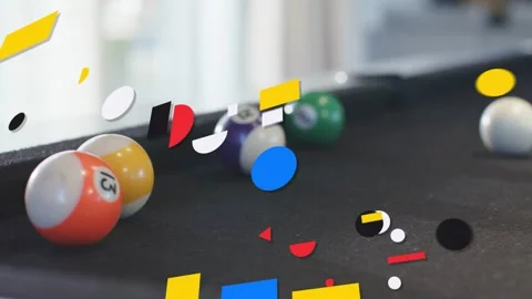 Billiard cluster sitting on felt table frames advancing shapes animating Stock Footage 332522424