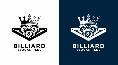 Billiard Crown logo design vector. Sport poolroom logo design. Billiards lo.. Stock Illustration