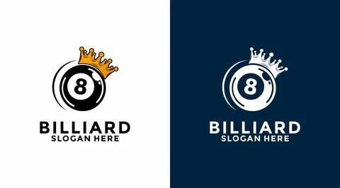Billiard Crown logo design vector. Sport poolroom logo design. Billiards lo.. Stock Illustration