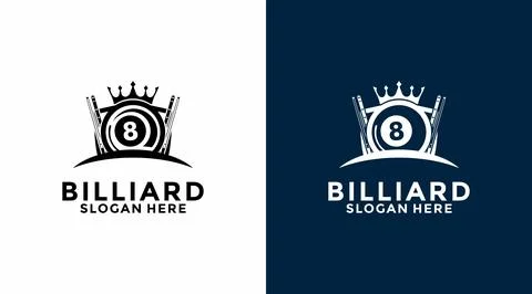 Billiard Crown logo design vector. Sport poolroom logo design. Billiards lo.. Stock Illustration