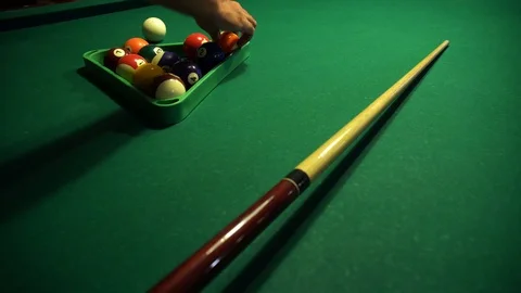 Billiard cue and pool balls Stock Footage 92818481