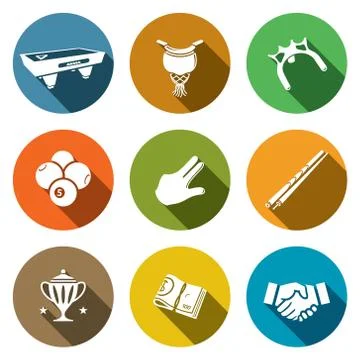 Billiard flat icon collection Stock Illustration