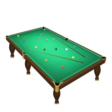 Billiard game balls position on a realistic pool table with cues. Stock Illustration