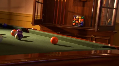 Billiard hall. Pool table with balls on top. truck left B Stock Footage 102509144