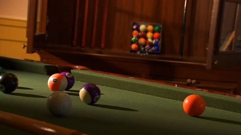 Billiard hall. Pool table with balls on top. truck left A Video stock 102509159
