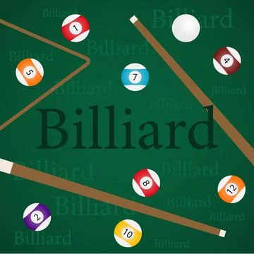 Billiard pattern background with cue sticks and colorful numbered pool ball. Stock Illustration