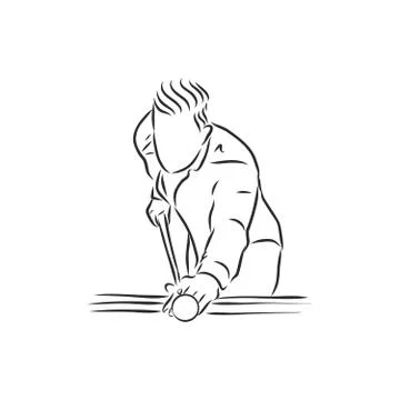 Billiard player, Board game, vector sketch illustration Stock Illustration