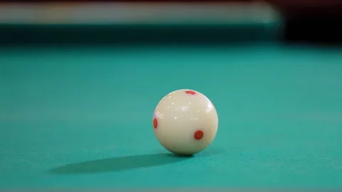 Billiard pool table shows black eight ball arranged for game play, is hitting Видео 333266306