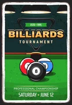 Billiard pool tournament retro vector poster Stock Illustration