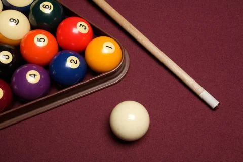 Billiard table and balls set up for a game Stock Photos