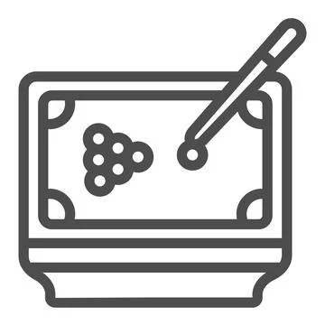 Billiard table with balls and cue line icon, gamblimg concept, pool table vector Stock Illustration