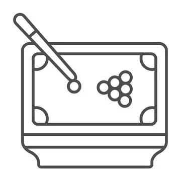 Billiard table with balls and cue thin line icon, gamblimg concept, pool table Stock Illustration