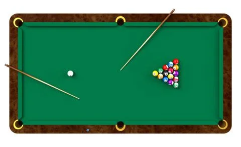 Billiard table with balls and cues Stock Illustration
