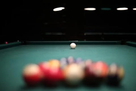 Billiard table with cue ball focus Stock Photos