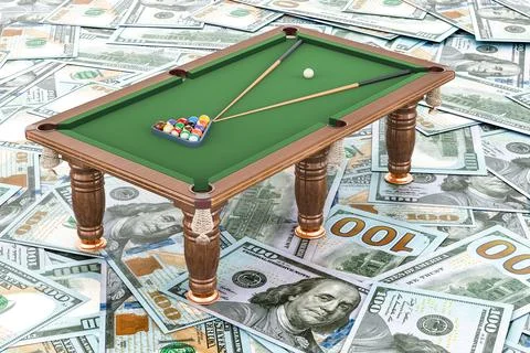 Billiard table on the dollars background, 3D rendering Stock Illustration