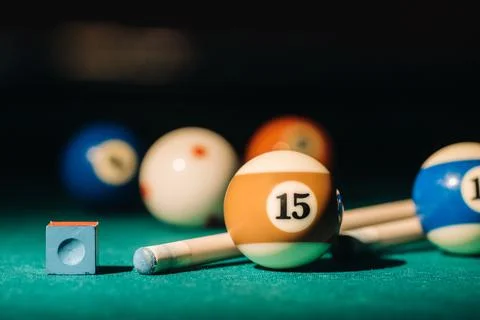 Billiard table with green surface and balls in the billiard club.Pool Game Foto stock