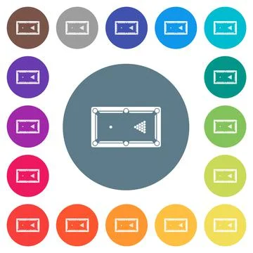 Billiard table initial state flat white icons on round color backgrounds Illustrazione stock