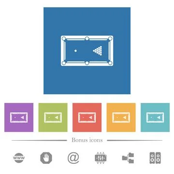 Billiard table initial state flat white icons in square backgrounds Illustrazione stock