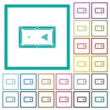 Billiard table initial state flat color icons with quadrant frames Stock Illustration