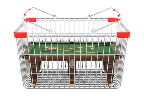 Billiard table inside shopping basket, 3D rendering イラスト素材