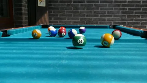 Billiard table with multi-colored balls 001 Stock Photos