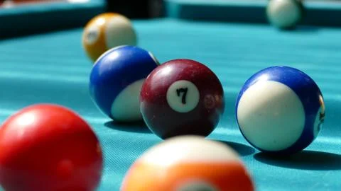 Billiard table with multi-colored balls 004 Stock Photos