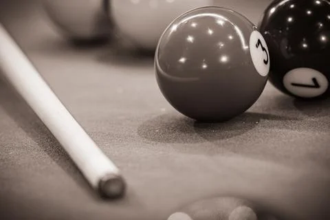 Billiard table setup featuring colorful pool balls, ready for an exciting g.. 写真素材