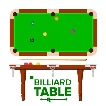 Billiard Table . Top, Side View. Green Classic Pool, snooker Table. Isolated Stock Illustration