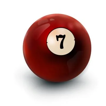 Billiards Ball Red 3D Realistic icon, seven. Sphere and Soft Shadows. Stock Illustration