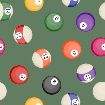 Billiards balls seamless pattern pool or snooker balls with cue ball vector Stock Illustration