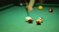 The billiards cue by CU, kicking the balls HD Footage