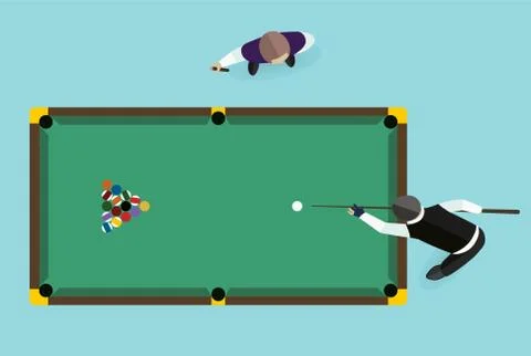 Billiards flat illustration pool game accessories and players Stock Illustration