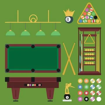 Billiards Flat Set Stock Illustration