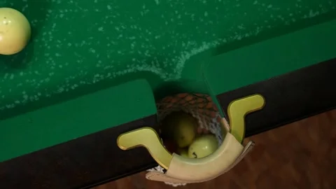 Billiards game, pool table, cue hammers the ball into the hole, snookers game Stock-Footage 312436065