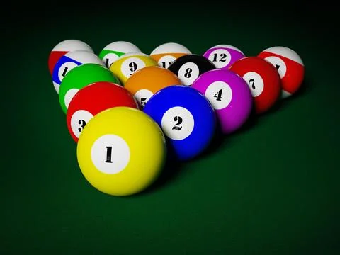 Billiards pool balls on pool table racked Stock Illustration