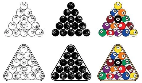 Billiards Pool Rack Set up Clipart - Outline, Silhouette and Color Stock Illustration
