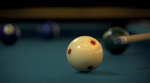 Billiards, pool table white ball closeup hit,slow motion 100p Stock Footage 54045756