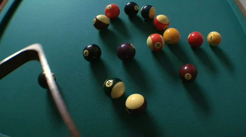 Billiards rack and break overhead Stock-Footage 724356